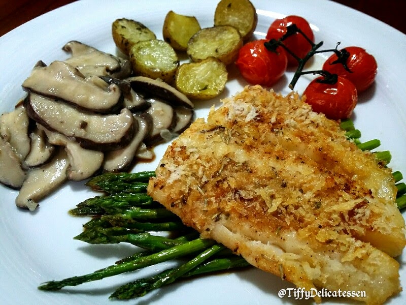 Tiffy Delicatessen Baked Halibut with Asparagus side with baked