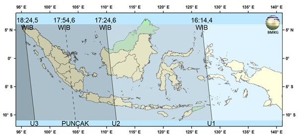 Peta gerhana bulan total 8 Oktober 2014 di Indonesia. Kredit: BMKG. Peta gerhana bulan total 8 Oktober 2014 di Indonesia. Kredit: BMKG.