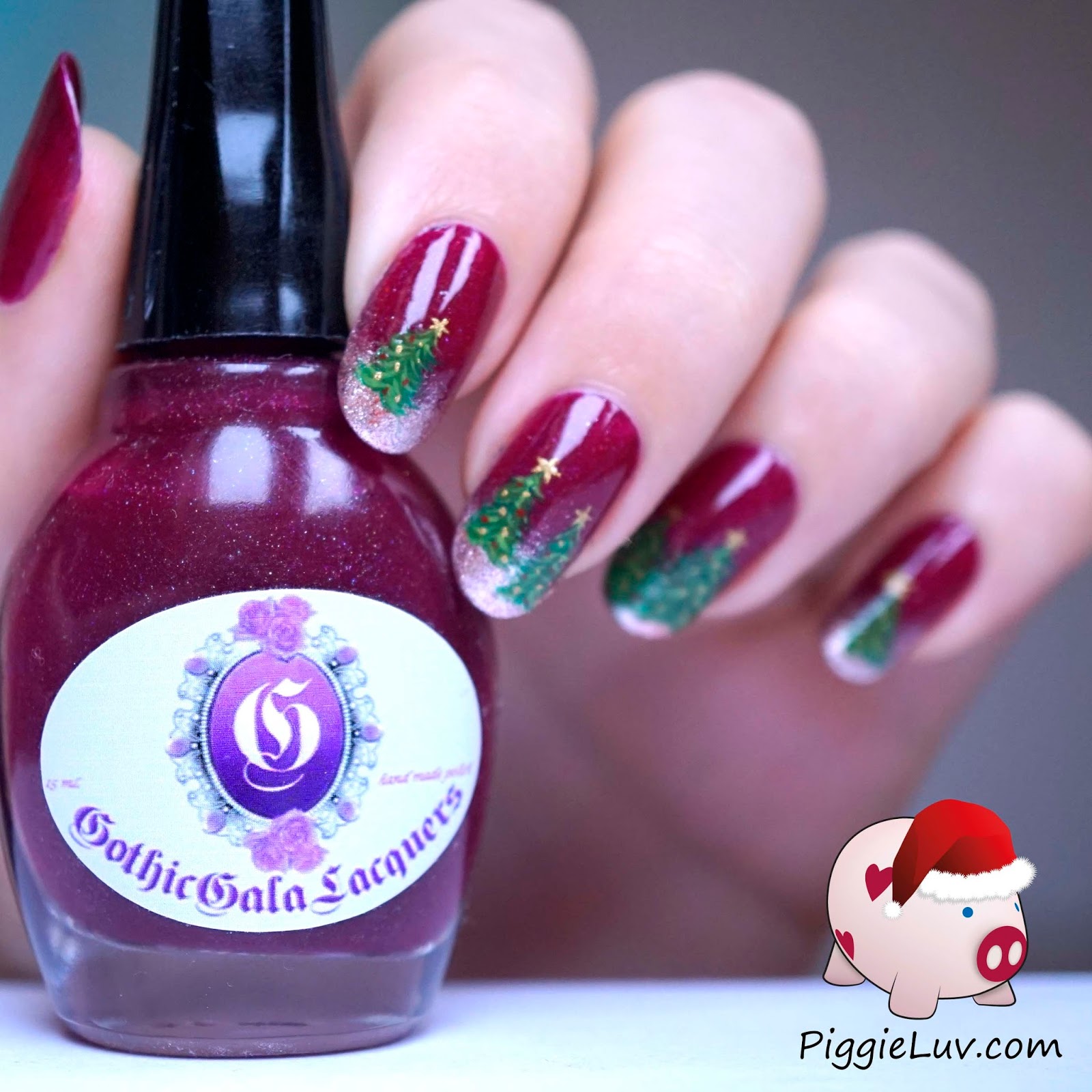 PiggieLuv Christmas trees nail art