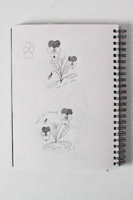 violas, sketchbook, garden sketching, Anne Butera, My Giant Strawberry