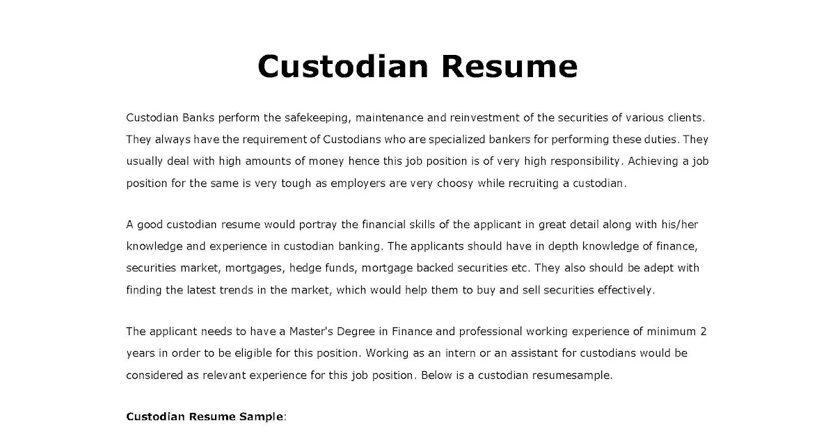 resume samples custodian resume custodian sample resume