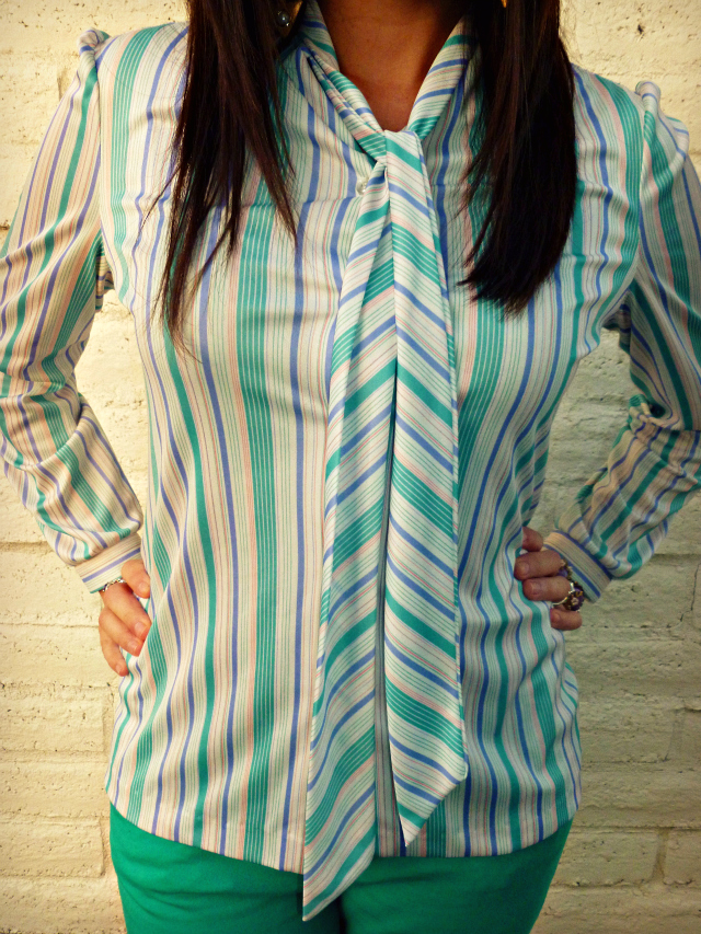 Mint green pants and pastel striped shirt Dearest Lou