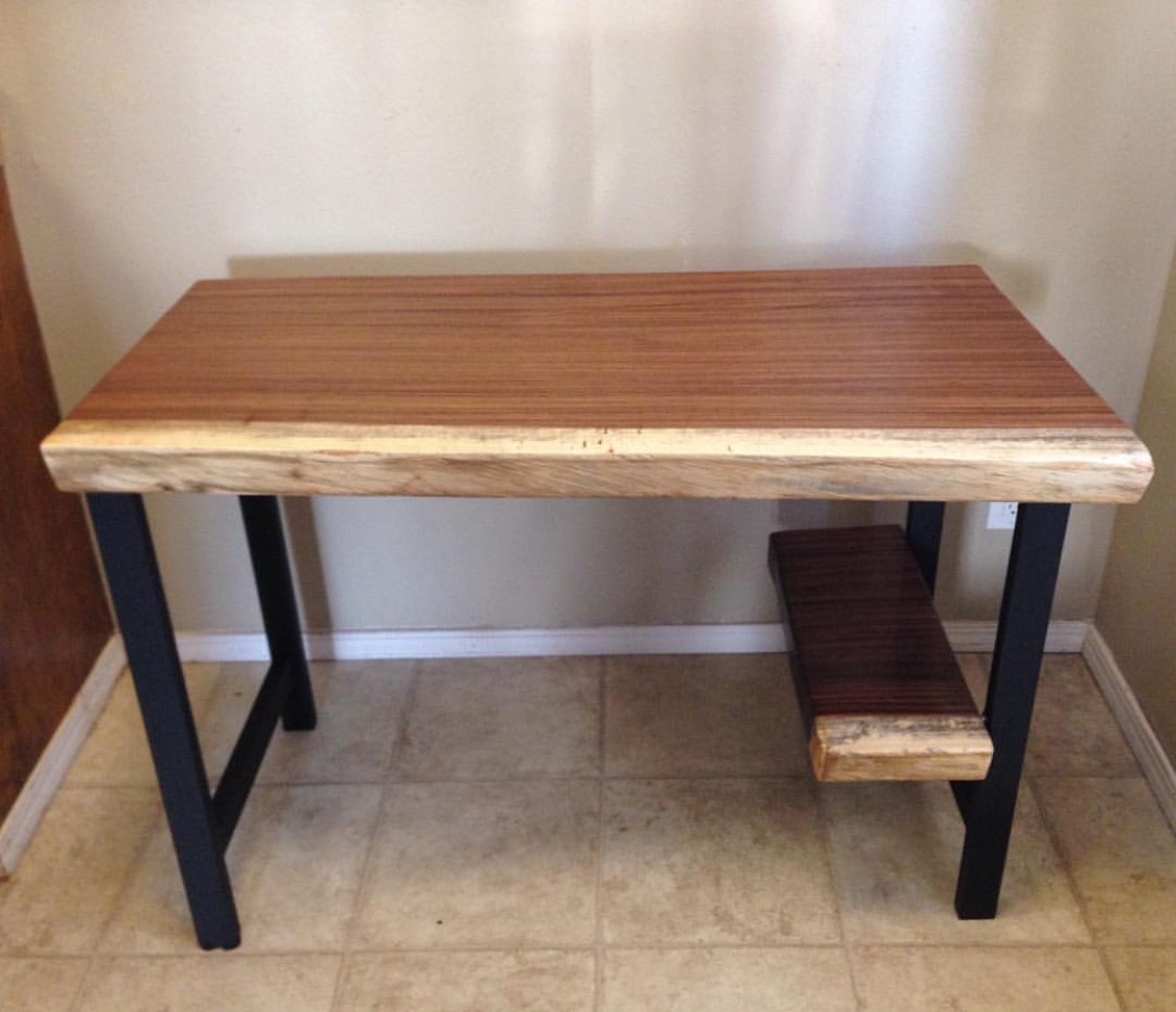 Tropical Exotic Hardwoods Neat Parota desk and floating shelf by two