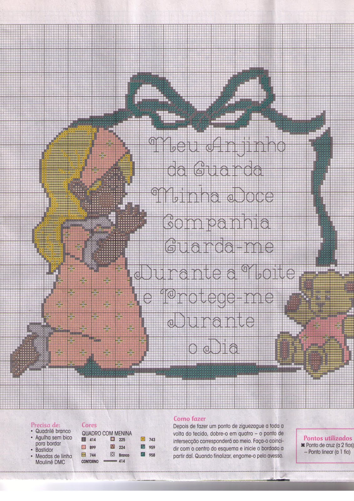 Gráficos de Ponto Cruz: Menina Oração Anjo da Guarda