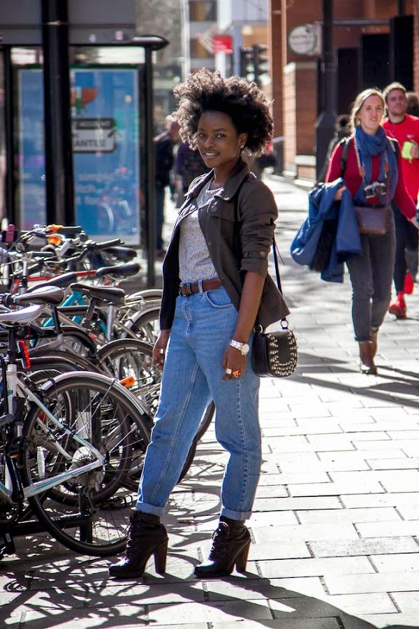 out of the day london street style topshop jacket denim h&m top