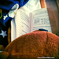 Teddy bear reading a book