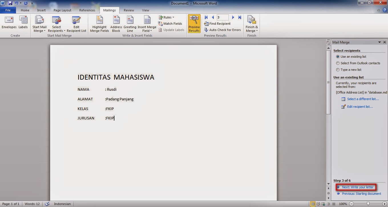 Langkah Membuat Mail Merge Secara Singkat | cara atau langkah langkah membuat mail merge dengan Langkah Membuat Mail Merge Secara Singkat | cara atau langkah langkah membuat mail merge dengan