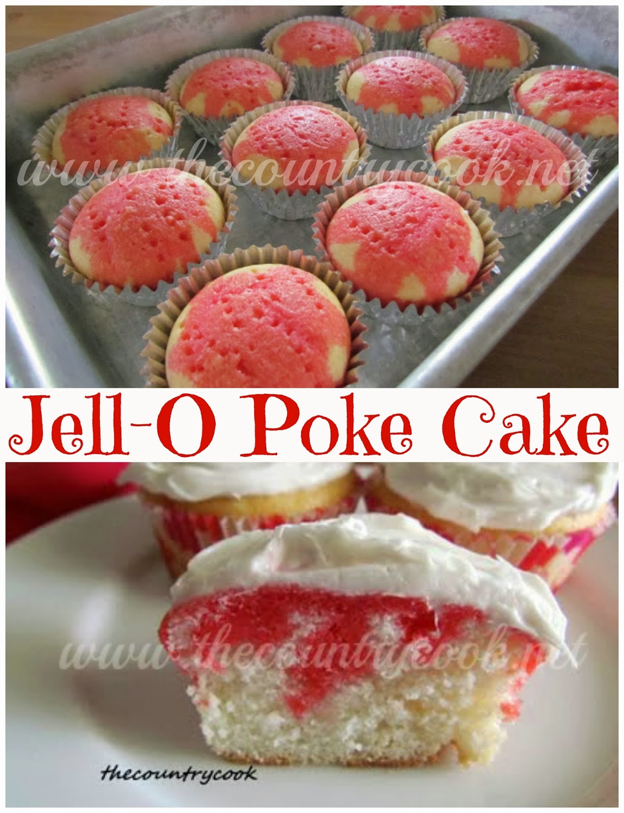 The Country Cook Strawberry JellO Poke Cupcakes