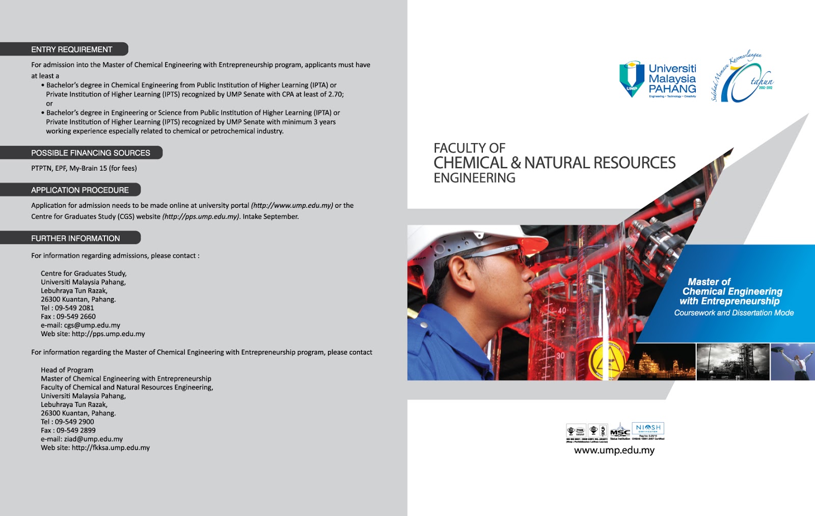 Ir Dr Ahmad Ziad Bin Sulaiman Phd Miem Peng Amicheme Gipenz Nzms Grad Bem Pjk Master Of Chemical Engineering With Entrepreneurship Mke Faculty Of Chemical Engineering Universiti Malaysia Pahang