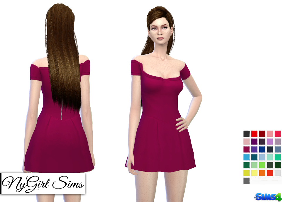 NyGirl Sims 4 Off Shoulder Skater Dress