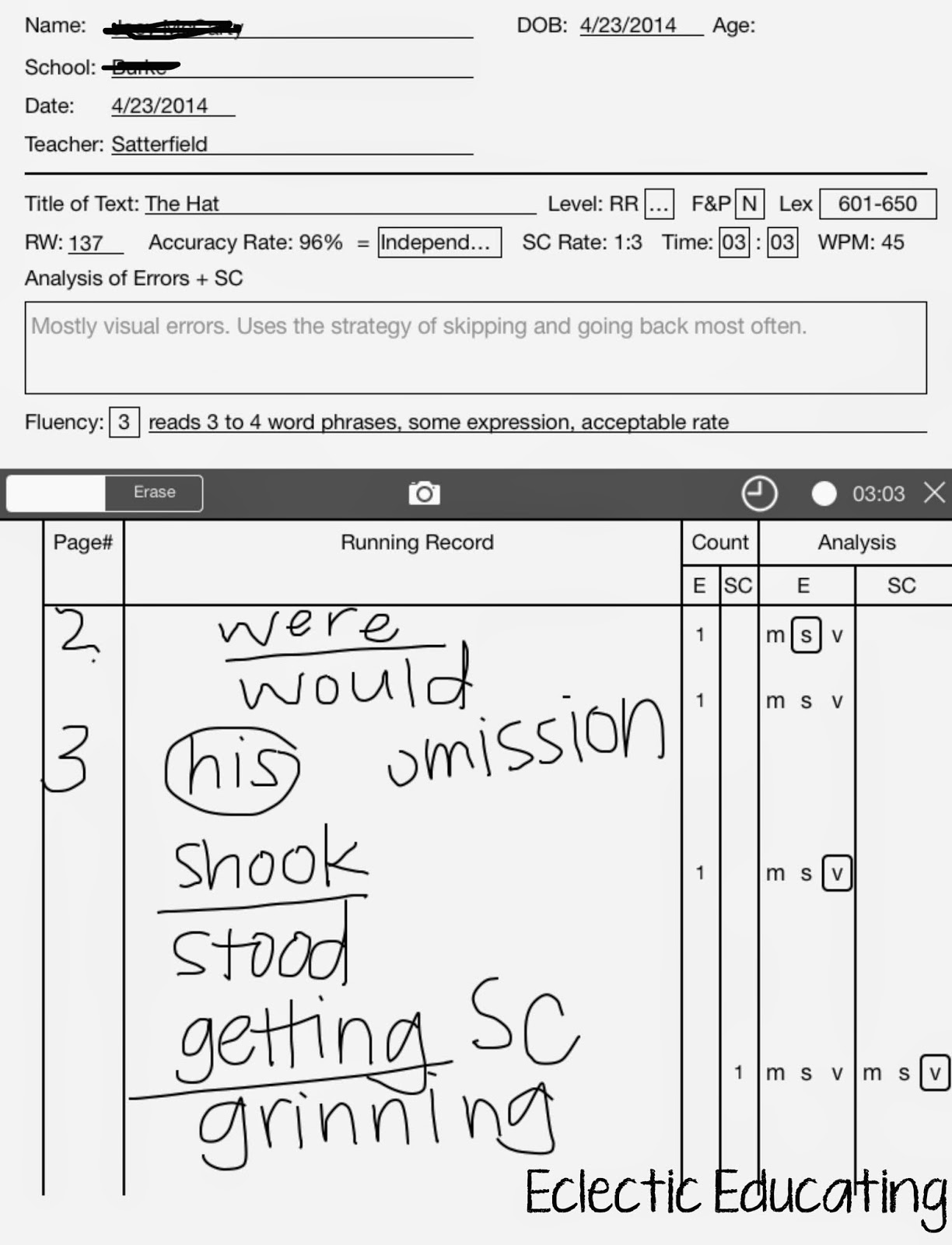 Eclectic Educating Running Records on the iPad!