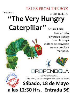 Oropéndola, Guadalajara, storytelling, cuentos en inglés, cuentacuentos, the very hungry caterpillar, oruga, oruguita glotona, Estibi, Tales from the box, planes con niños, aprender inglés, inglés divertido, sábado por la mañana, mayo, 2013, inglés infantil