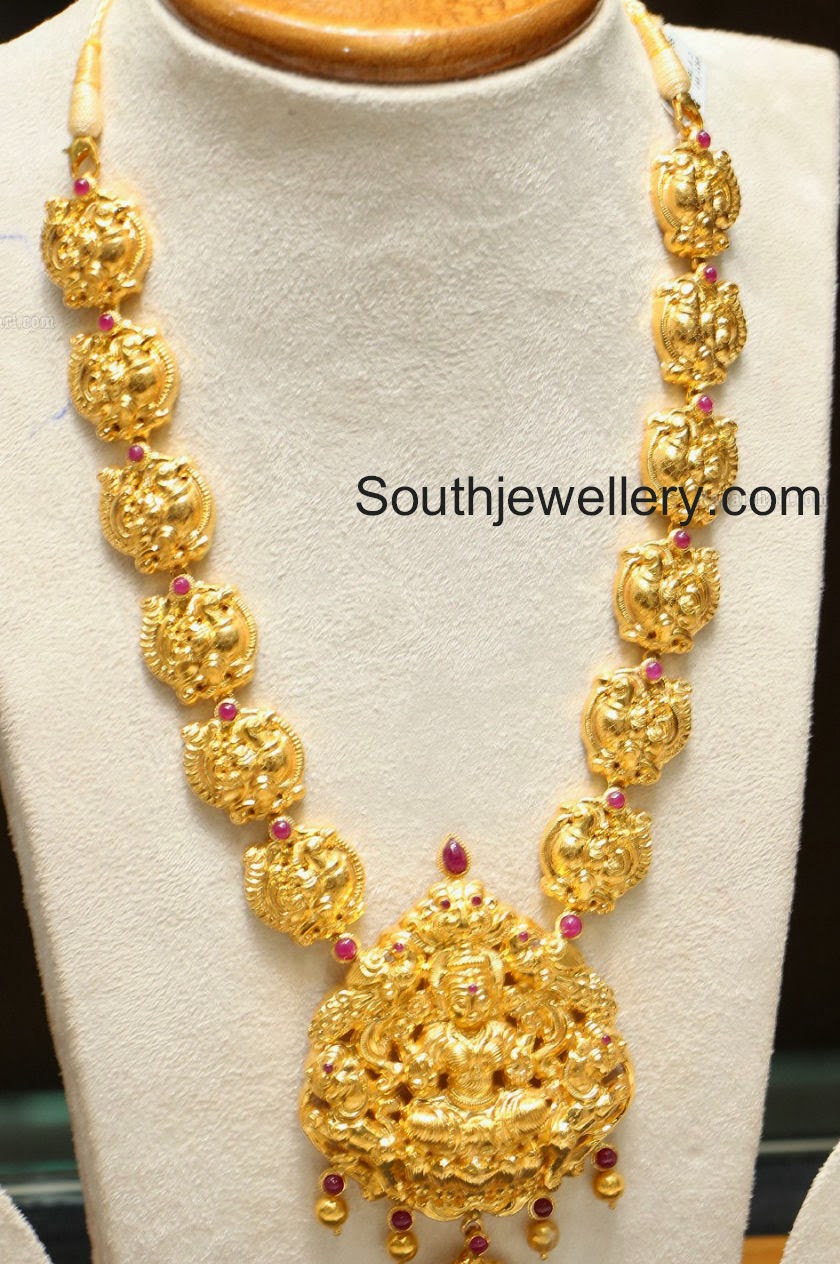 antique gold lakshmi haram jewellery designs latest gold haram designs in 30 grams