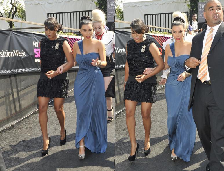 La La and Kim Kardashian pose backstage at the Vera Wang Spring 2012 fashion show