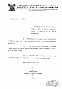 DEPUTADO FERNANDO MINEIRO PROTOCOLA PROJETO DE UTILIDADE DO CPC/RN