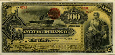 Mexican banknotes 50 Pesos banknote bill Banco de Durango