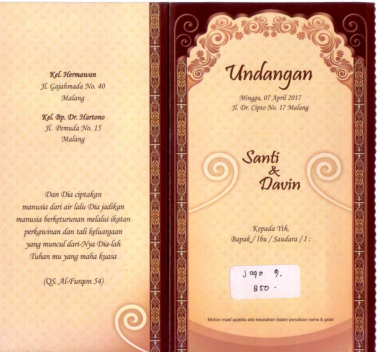 Ukuran Nama Di Undangan Soalan Am