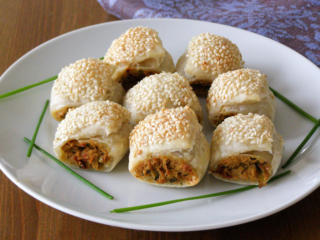 maple•spice Vegan Chicken, SunDried Tomato and Basil Sausage Rolls