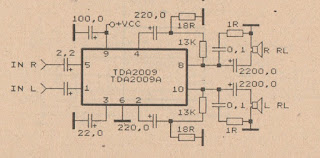 2 X 20 W car amplifier circuit with TDA2009 - Electronic Circuit