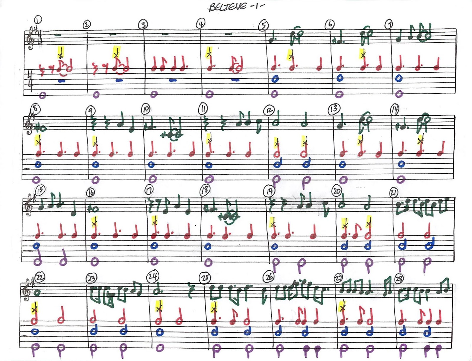 Percussion assignment chart