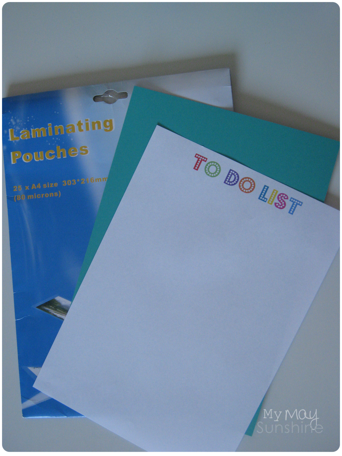 Laminated lists and drawing board. My May Sunshine