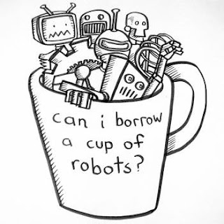 Disegno di alcuni robot in una tazza