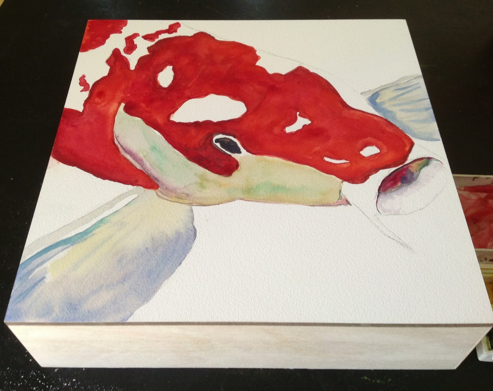 Kellie Chasse Fine Art "Koi" Watercolor on 8x8 Clayboard