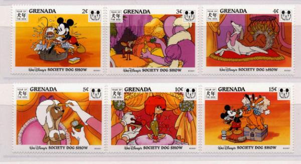 1994年グレナダ ディズニーの犬切手6種