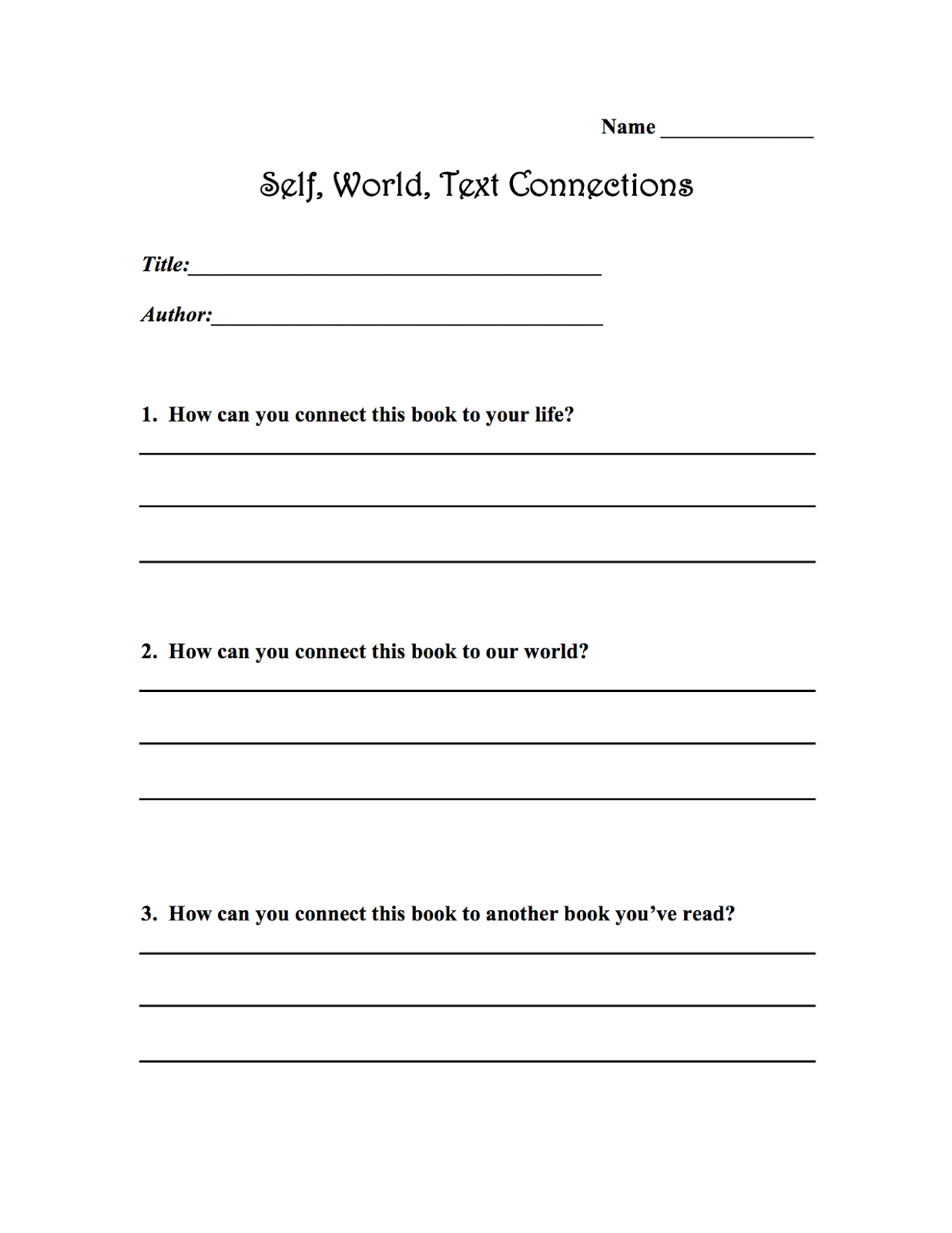 The Best of Teacher Entrepreneurs III: FREE LANGUAGE ARTS LESSON Intended For Text To Self Connections Worksheet