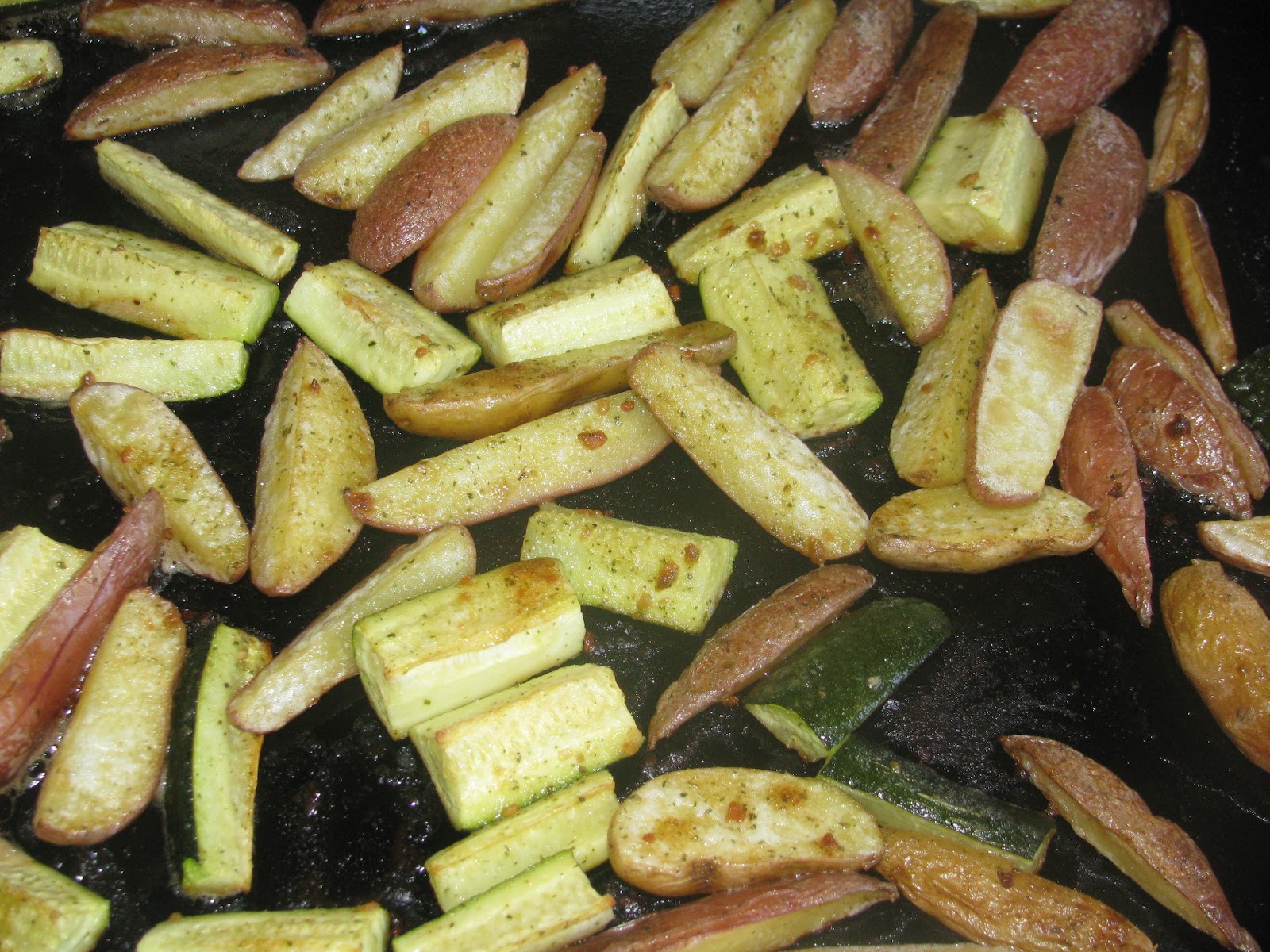 Shamrocks and Shenanigans Oven Roasted Zucchini and Fingerling Potatoes