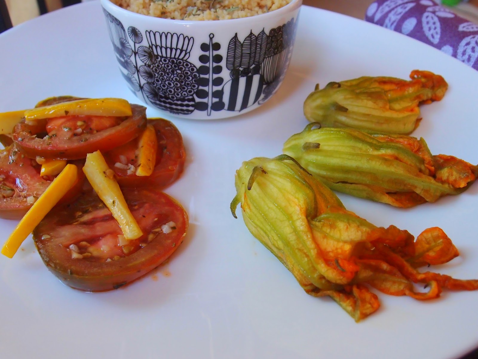 The VegHog Courgette flowers with halloumi