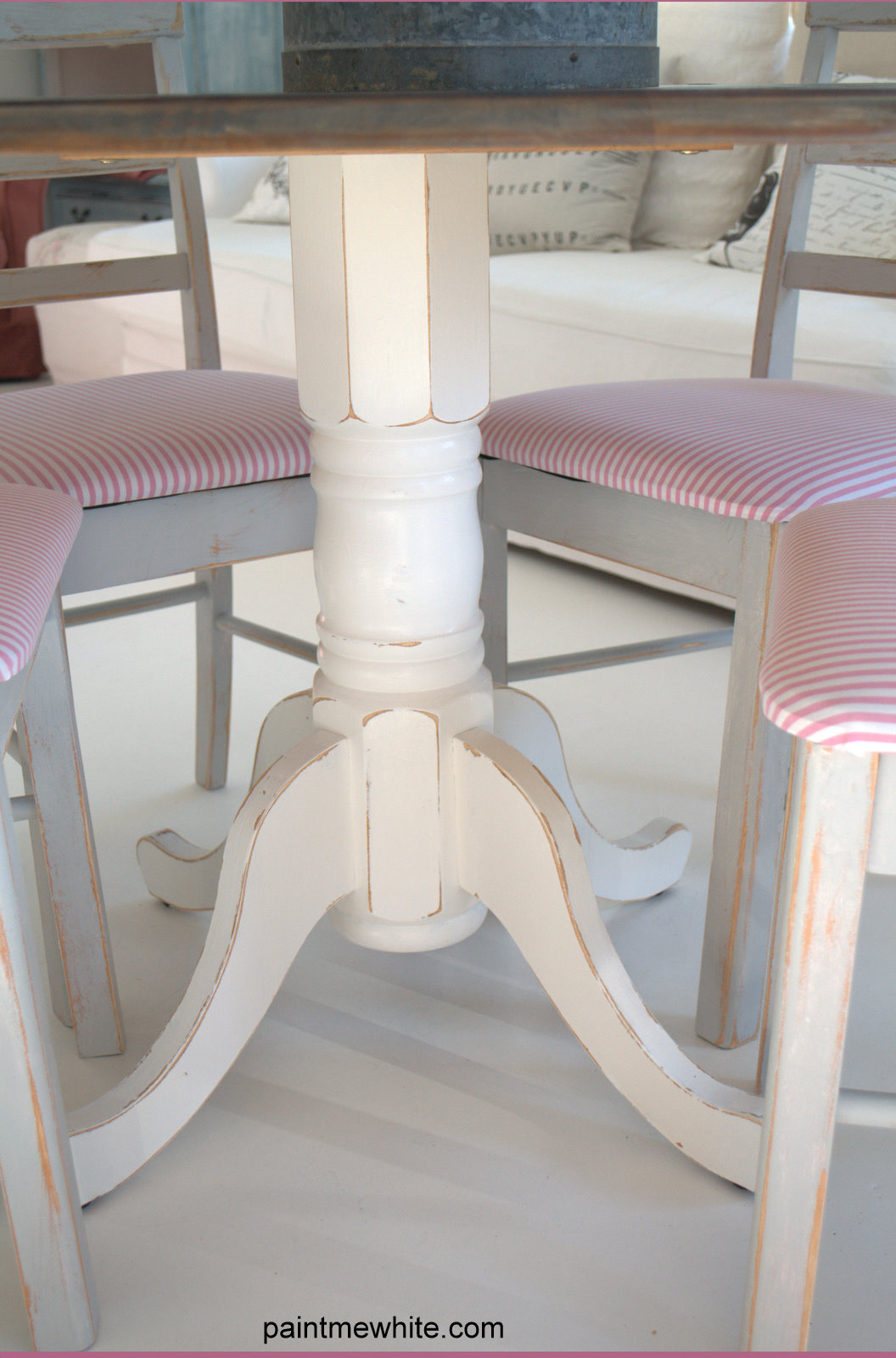 Dining Table with Pink & Grey Chairs Paint Me White