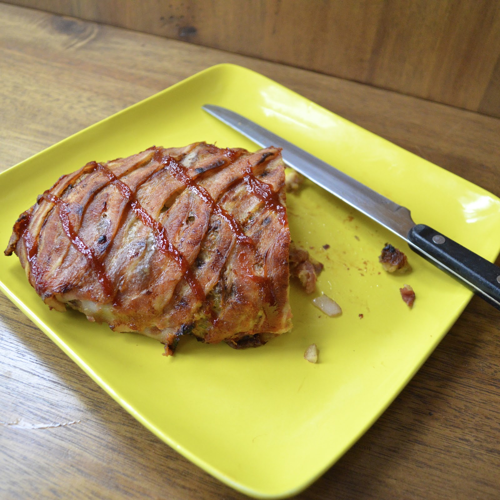 Bacon Wrapped Meatloaf with a Spicy Sweet Ketchup Glaze (Gluten Free