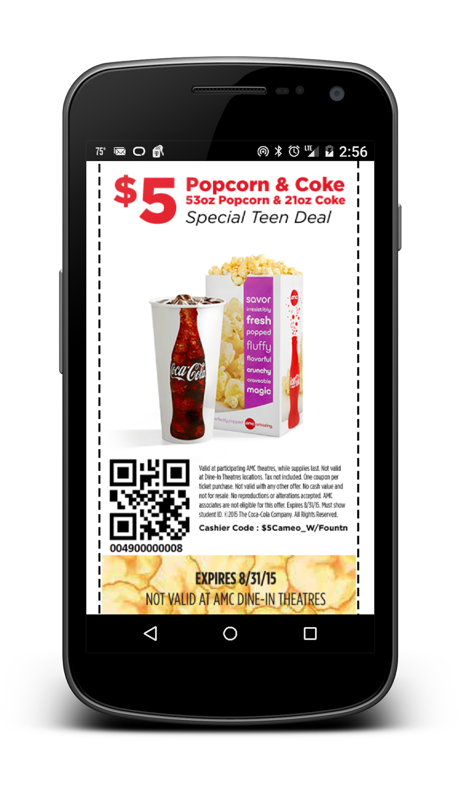 FREE IS MY LIFE COUPON 5 for 53oz Popcorn and 21oz Coke at AMC