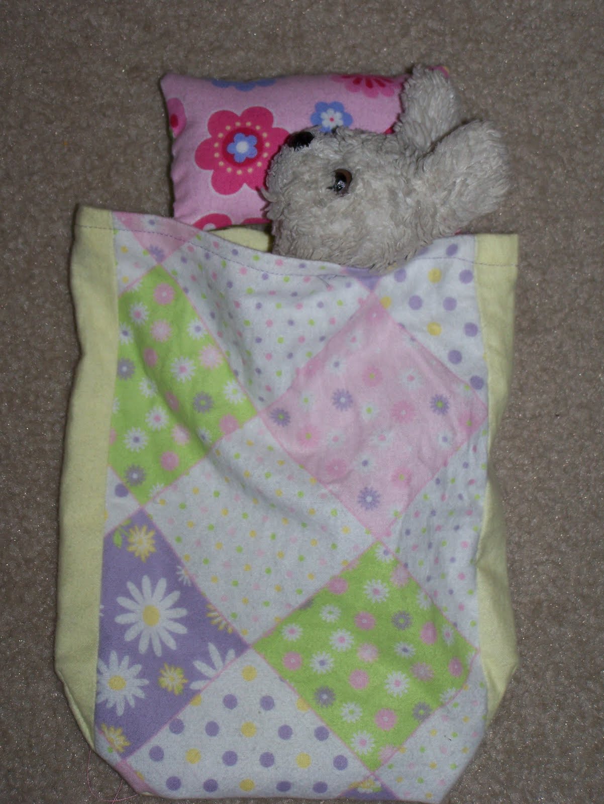 Crafting in Laymon's Terms Sleeping bag and pillow for stuffed animal