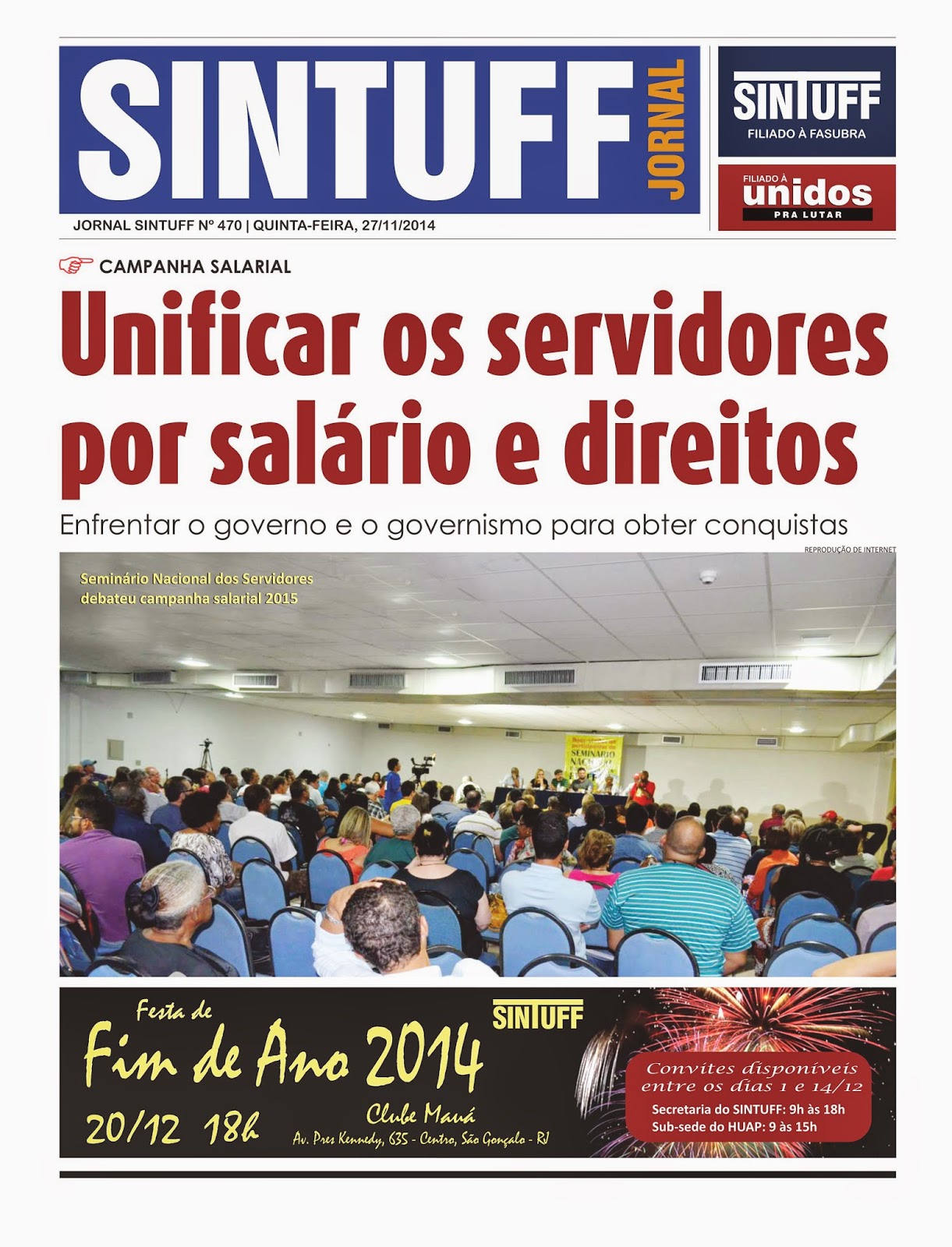 Festa de Final de Ano do SINTUFF será novamente no Clube Português