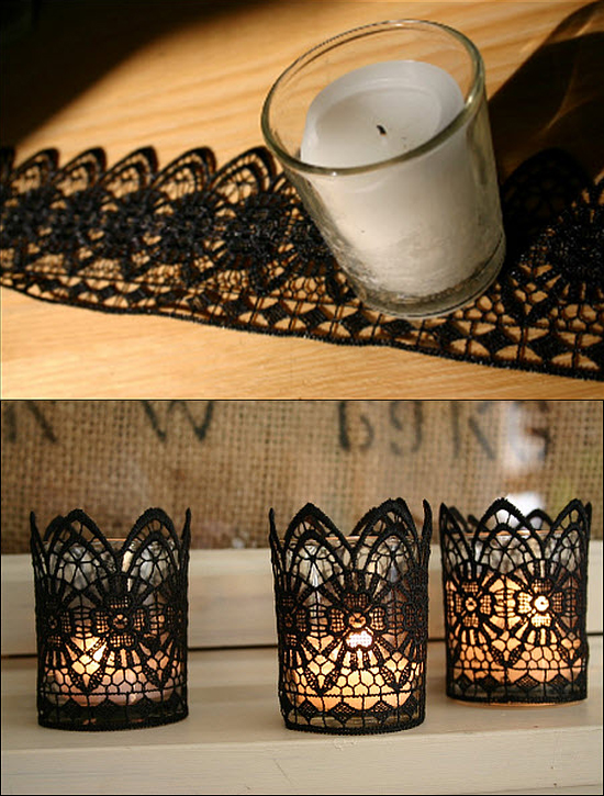 Paste & glue lace to votive candle holders