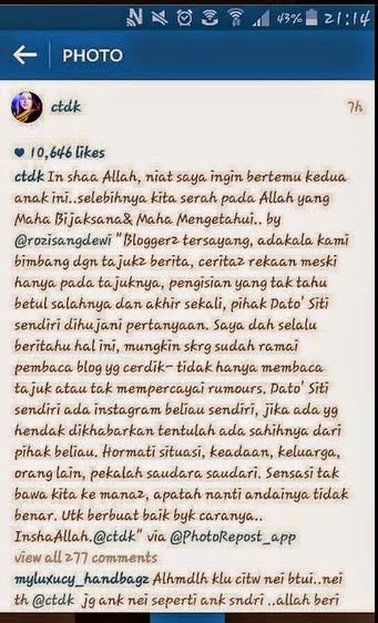 Dato Siti Nurhaliza Mengeluarkan Kenyataan Rasmi Tentang Adik Firuza, info, terkini,hiburan, sensasi, gosip,