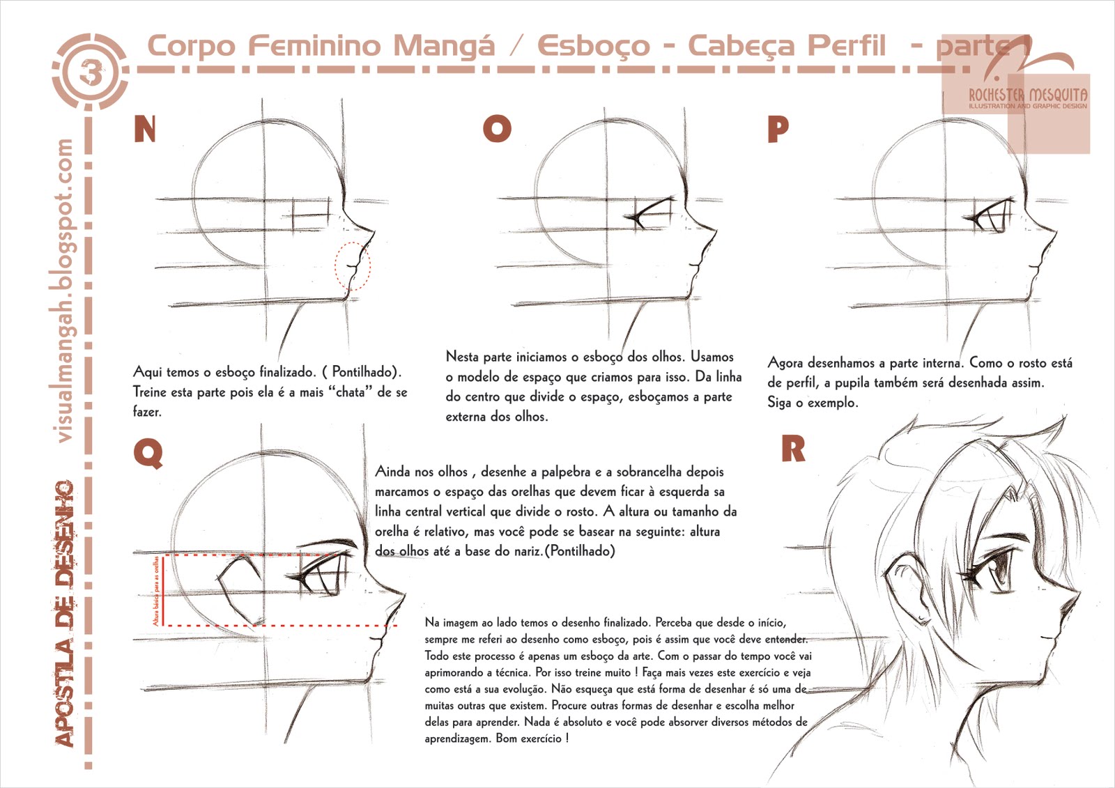 Esboço rosto feminino estilo Mangá