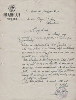 Carta de Joan Barnola a Ángel Ribera, 1955