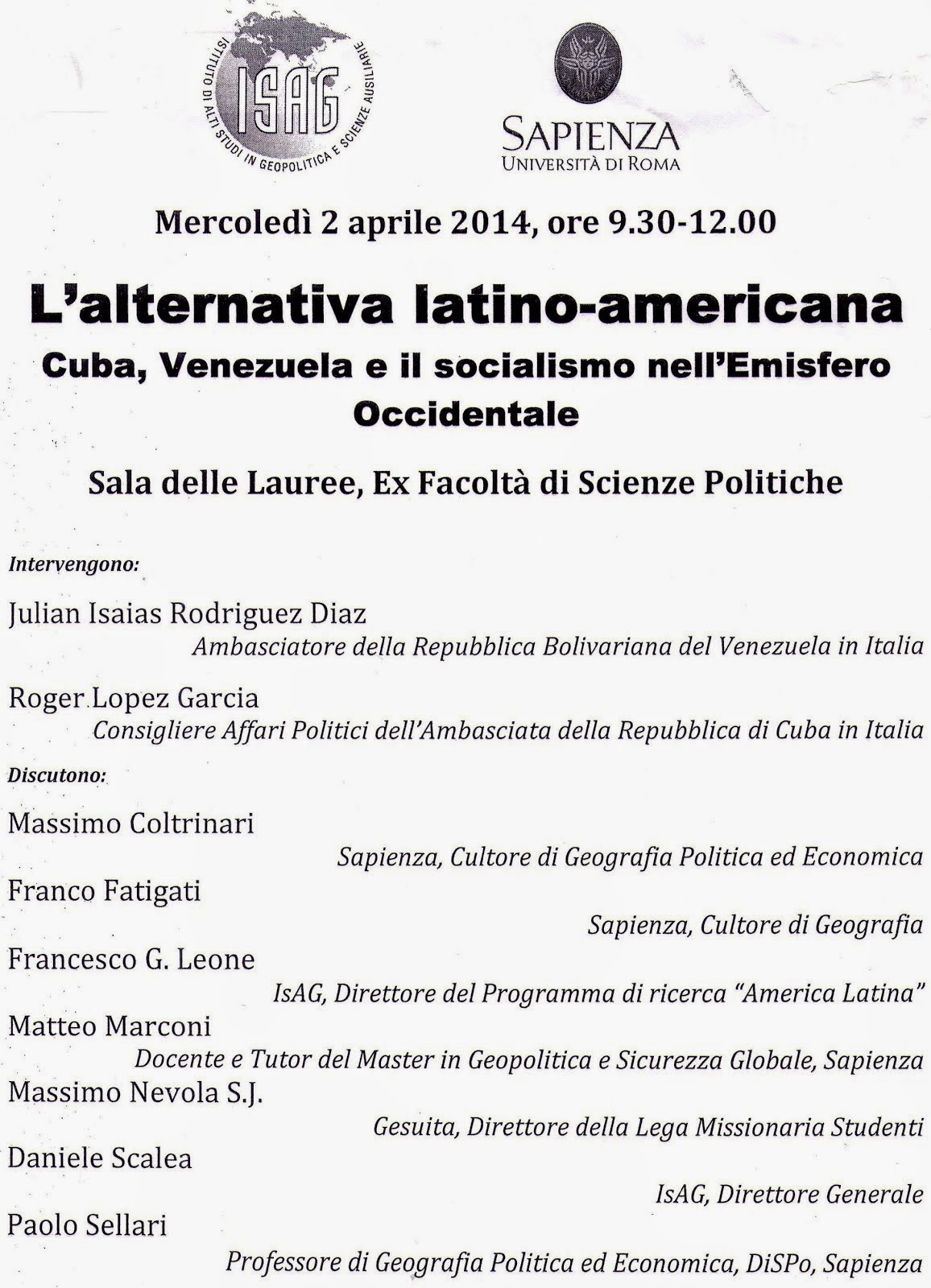 Sapienza Cattedra di Geografia politica ed economica