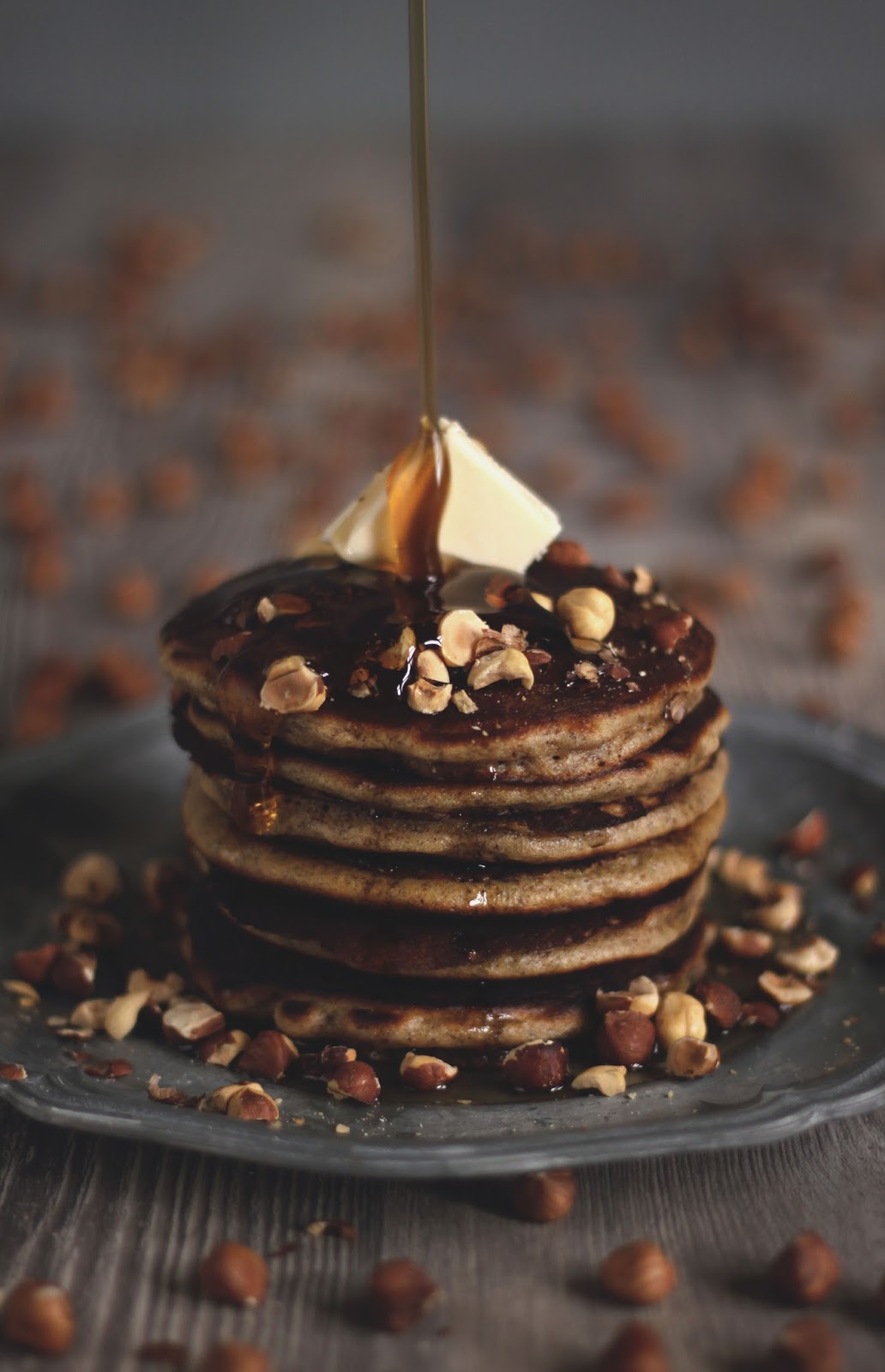 Pancake Stories Classy Hazelnut Pancakes with Butter and Maple Syrup