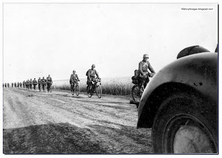 Hungarian soldiers on bicycles on the eastern front