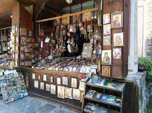 Religious icons and souveniers shop in Rila Monastery.