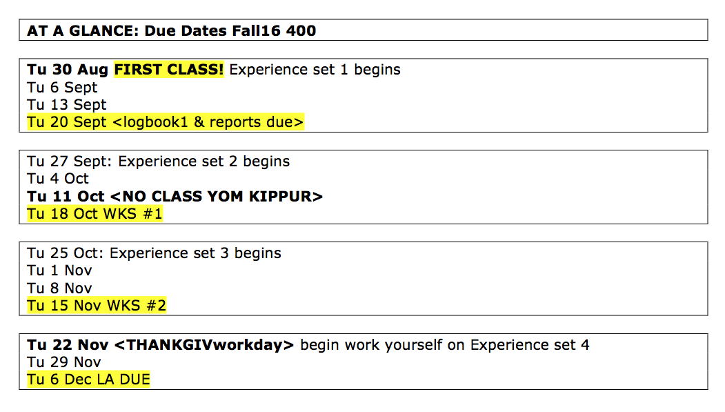 DUE DATES AT A GLANCE