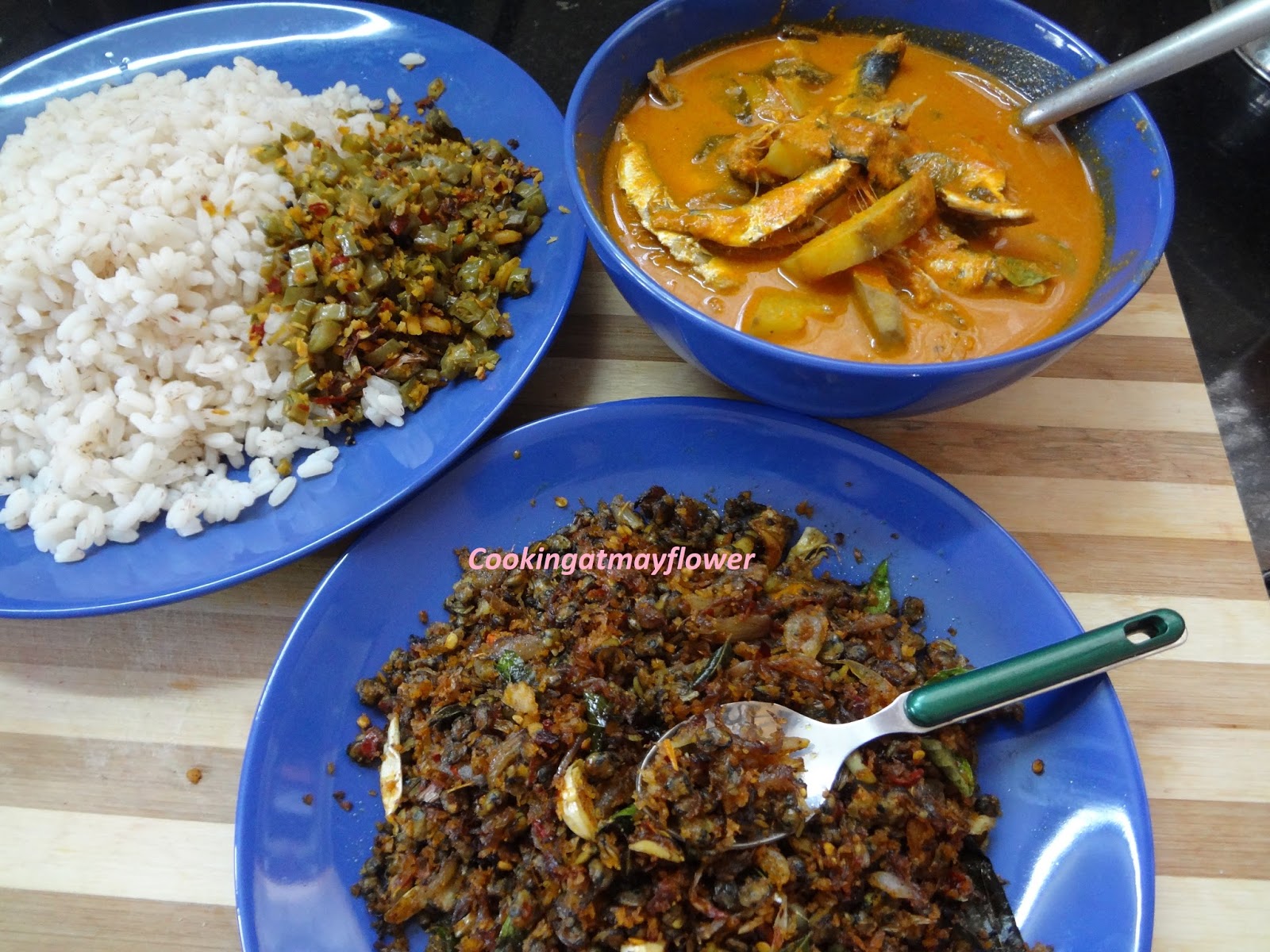 Cooking at Mayflower Kakka Irachi Thoran/Kerala Style Clams Stir Fry