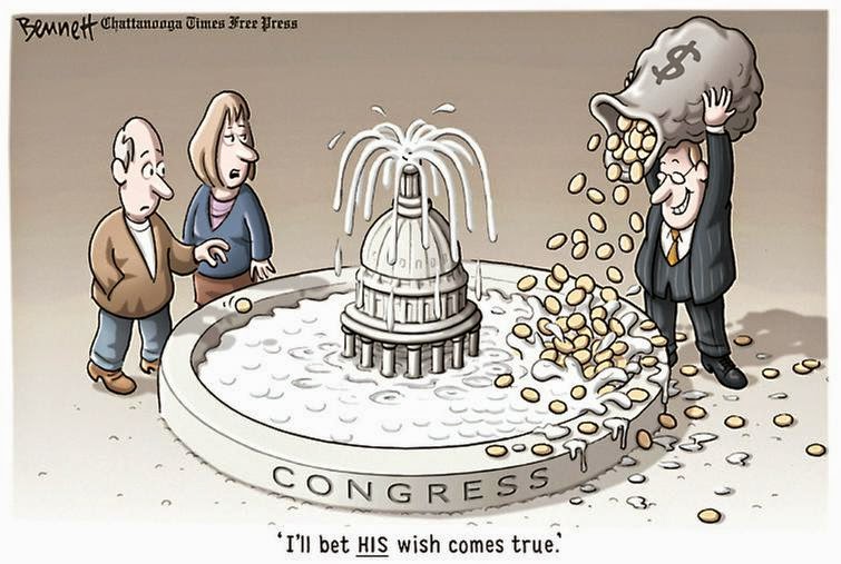 Tourists in Washington, D. C., watching rich man poor piles of money into Captiol