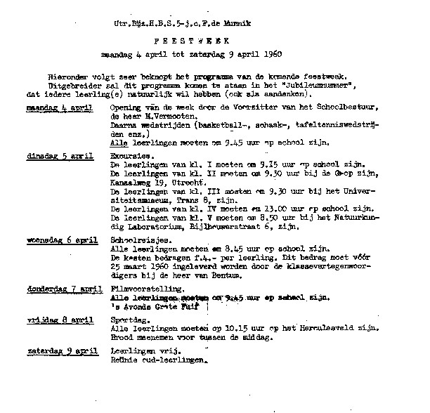 Programma van de feestweek in april 1960