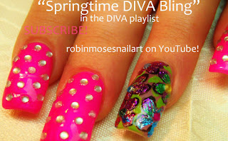 Spring bling nails, High glitz nail art, diva nail art with foil, how to foil nails, how to do nail foil, extra long nails, hot pink long nails, flower foil, high glitz, glitz glam nails, glitter nails, diva nails, juicy diva, 
