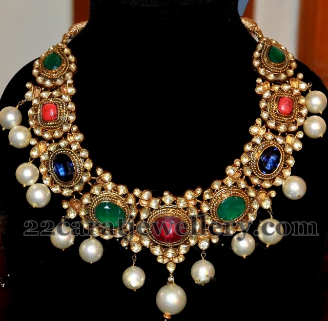 Art Karat Gemstone Necklace Jewellery Designs